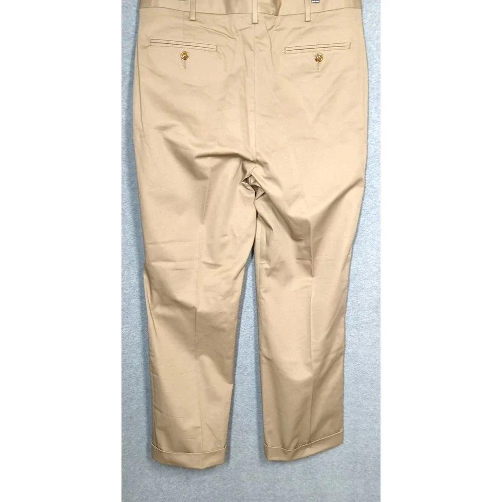 New with Tag BERLE Dress Pants Men 37 Flat Front Cuffed Tan 100% Cotton Classic